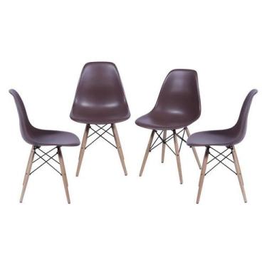 Imagem de Kit 4 Cadeiras Boxbit Dkr Eames Base Em Madeira Café