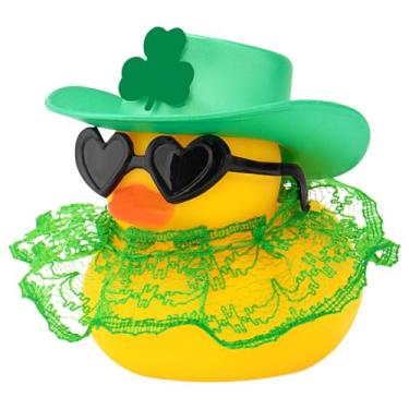 Imagem de wonuu Pato de borracha do Dia de São Patrício, patos de borracha da sorte trevo verde com saia para lembrancinhas de festa de pato, decoração de painel de painel, enfeite de carro, óculos de sol de