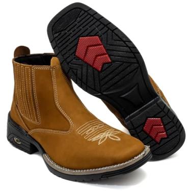 Imagem de Botina Chelsea Masculina em Couro Nobuck, Bico Quadrado, Solado Antiderrapante (Mostarda, Extra Grande, BR, Adulto, Numérico, XXG, 43)