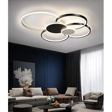 Imagem de Luminária de teto LED criativa em formato de anel, moderna, para sala de estar, com controle remoto, dimerizável, lustre com cúpula de metal e acrílico, ideal para quarto, cozinha, sala de j