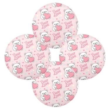 Imagem de Wassud Jogo americano conjunto de 4 tapetes de mesa redondos com corações e ursos para cozinha e jantar, lavável, resistente ao calor, decoração de mesa 39 cm