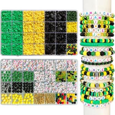 Imagem de KOOMEKI Kit de fabricação de pulseiras de contas de argila da Jamaica, I Love Jamaica, kit de artesanato DIY, joias de contas, kit DIY para celebrar festa de aniversário jamaicana, presente feminino