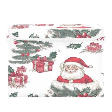 Imagem de SEHANY Linda caixa de armazenamento de Papai Noel de Natal com tampas e alças, organizador de cestas de armazenamento de tecido dobrável, caixas de armazenamento de cubos grandes para roupas, cobertor