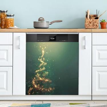 Imagem de xigua Capa magnética brilhante para lava-louças para árvore de Natal, adesivos magnéticos decorativos antiarranhões para painel de geladeira e lava-louças, decoração personalizada de cozinha doméstica