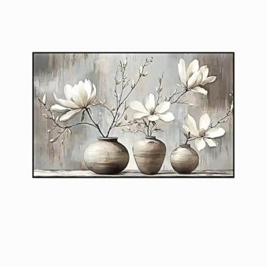 Imagem de PHWWDSUQA 1 peça de arte de parede em tela de flor zen grande, imagens de magnólia em vaso, fazenda vintage, para sala de estar, quarto, 51 x 99 cm, sem moldura