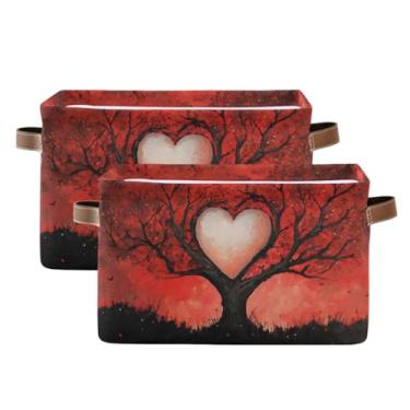 Imagem de Blueangle 2 caixas de armazenamento retangulares Love Tree, 38 x 28 x 24 cm, cesta organizadora dobrável para decoração de casa (105)