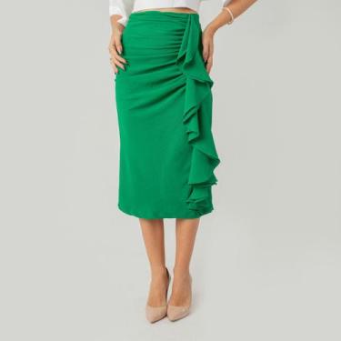 Imagem de Saia susie midi babado feminina - Susie Modas, Verde, P