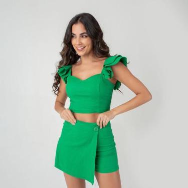 Imagem de Conjunto susie short saia linho feminino - Susie Modas, Verde, P, 10 u