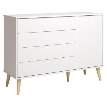 Imagem de Cômoda com Porta Retrô Elfe Branco Acetinado Natural - Reller