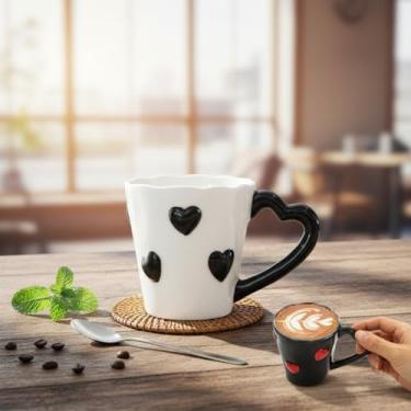 Imagem de Caneca de café de cerâmica, 250 ml elegantes xícaras de chá em relevo de coração 3D para latte, chá quente, cappuccino, leite, micro-ondas e lava-louças, copo seguro para amantes, mães, presentes de