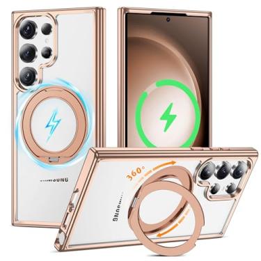Imagem de AmoraAqua Compatível com capa transparente para Samsung Galaxy S23 Ultra com suporte magnético invisível de 360° [compatível com Mag-Safe] Capa de telefone com revestimento à prova de choque para S23