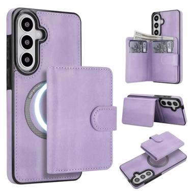Imagem de Carteira removível para Samsung Galaxy S26 Plus compatível com Magsafe capa de carregamento sem fio com suporte para cartão, compartimento para dinheiro, suporte 2 em 1 à prova de choque (roxa)