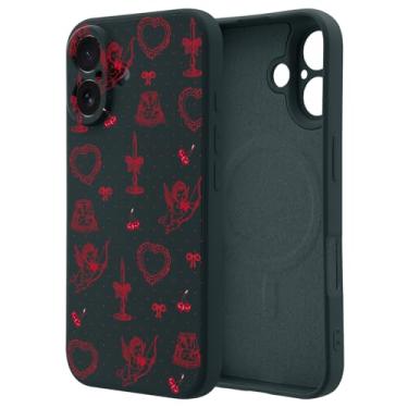 Imagem de OFQKOAKS Capa para iPhone 16 Pro compatível com MagSafe, capa de telefone feminina romântica com vela de tiro com arco Cupido Cupido com arco e flecha preta macia de silicone líquido slim fit para