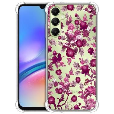 Imagem de GlamCase Capa para Samsung Galaxy A05s, capa para Samsung A05s - Rosa Borgonha Padrão Floral Impresso Slim Fit Flexível Transparente À Prova de Choque Capa Traseira/Capa para Galaxy A05s.