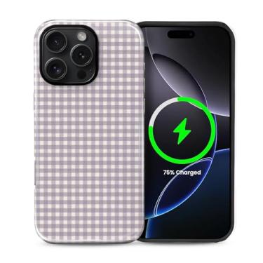 Imagem de casesok Capa para iPhone 16 Pro Max, compatível com MagSafe, capa rígida de camada dupla + capa de silicone, proteção total à prova de choque, capa para iPhone 16 Pro Max-roxo guingham retrô xadrez