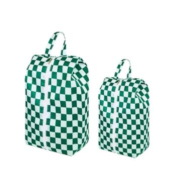 Imagem de Pacote com 2 bolsas quadriculadas para viagem à prova d'água com zíper organizadores de sapatos armazenamento com alça acessórios essenciais de viagem, Verde, Large+Medium, Simples