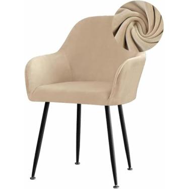 Imagem de Capas elásticas de veludo para cadeiras de jantar, com encosto curvo e apoio de braço. Capa removível para cadeira giratória de sala de jantar ou casamento.