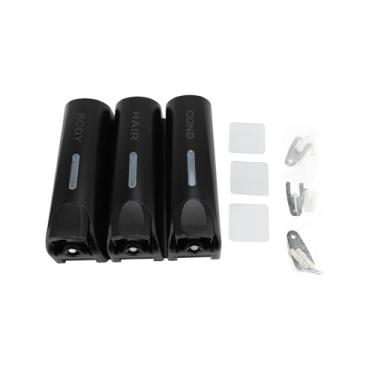 Imagem de Aramox Dispensador de Sabão, 3 Unidades, 350ml, Manual, 3 Câmaras, Montagem na Parede, Shampoo, Condicionador, Com Tampa de Travamento, para Casa, Hotel, Shopping (Preto)