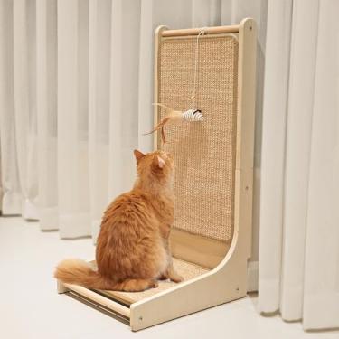 Imagem de PETKARAY Arranhador para gatos, arranhador de sisal, em forma de L, para gatos internos, arranhador montado no chão com rato, erva-dos-gatos