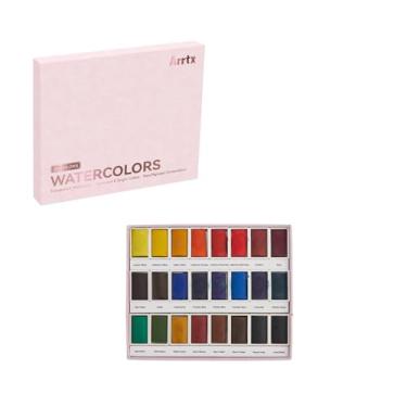 Imagem de Arrtx Conjunto de aquarela de 24 cores com pigmentos ricos - compensação de cores intensas e excelente mistura - ideal para artistas iniciantes