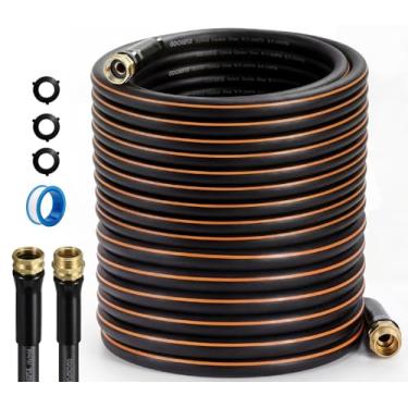 Imagem de Mangueira de jardim, mangueira de água de borracha resistente de 15.2 m 5/20.3 cm, explosão de 550 PSI, conectores giratórios anti-torção de 360°, flexível para todos os climas, à prova de vazamento