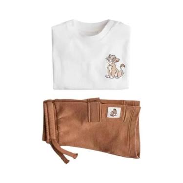 Imagem de Conjunto De Verão Infantil 2 Peças: Camiseta Estampada E Shorts Marrom