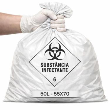 Imagem de 100un Saco de Lixo Hospitalar Infectante Branco 50 Litros Medida 55X70