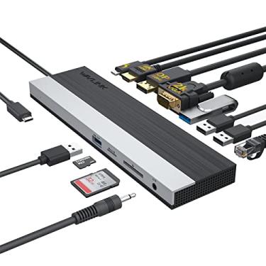 Imagem de WAVLINK Estação de ancoragem USB C 12 em 1, adaptador multiportas tipo C de exibição tripla com HDMI, DisplayPort, VGA, Ethernet, carregamento USB-C 100W PD3.0, USB3.0, USB 2.0, leitor de cartão SD/TF, áudio - UMD03