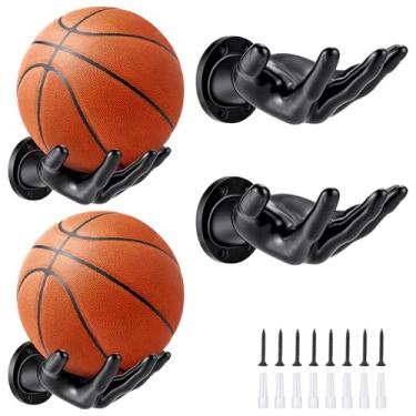 Imagem de Leezmark Suporte de parede de 4 peças, suporte de bola de basquete, organizador de armazenamento de bola, suporte de parede preto para meninos e adolescentes, decoração de quarto de basquete, futebol
