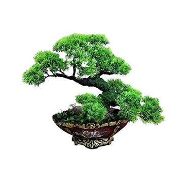 Imagem de SLGGPJBU Árvore de simulação de plantas artificiais Podocarpus chinensis pinheiro Yingbin planta falsa jardim externo decoração de escritório em casa árvore simulação bonsai artificial planta em vaso