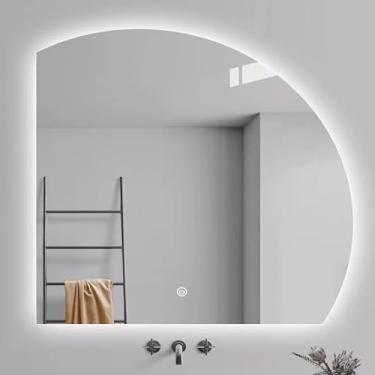 Imagem de Espelho de banheiro inteligente de 101,6 cm com interruptor de toque, meia lua montado na parede espelho antiembaçamento, espelho decorativo sem moldura de 81 cm, luz de 3 cores, espelho de maquiagem