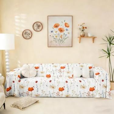 Imagem de Erosebridal Capa de sofá floral em aquarela, retrô, laranja, azul-marinho, floral, moderna, minimalista, branca, protetor de sofá 180 x 231 cm, rústico, lavável, antiderrapante, protetor de sofá para
