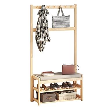 Imagem de SLGGPJBU Suporte de cabideiro, suporte para roupas, utensílios domésticos independentes com banco, entrada para roupas, sapatos, bolsas, chapéus, armazenamento, carga forte