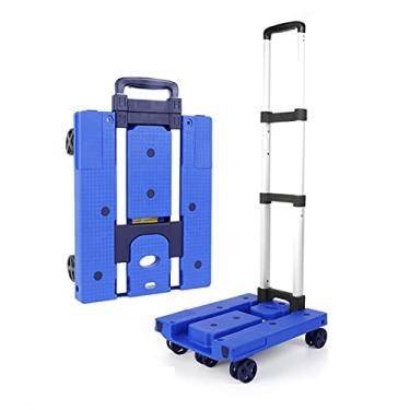 Imagem de Carrinho de mão dobrável com capacidade de 60 kg, carrinho giratório de 4 rodas 360° para transporte fácil, carrinho de armazenamento compacto para carros, leve e durável (cor: azul)