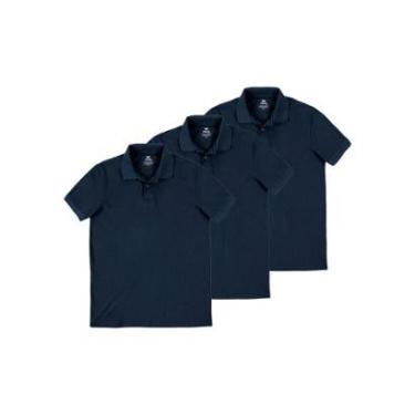 Imagem de Kit com 3 Camisetas Polo Masculina Hering N3a7 Azul Marinho-Masculino
