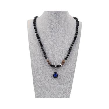 Imagem de Colar Masculino Moderno Com Pingente Quadrado De Contas Pretas, Acessó