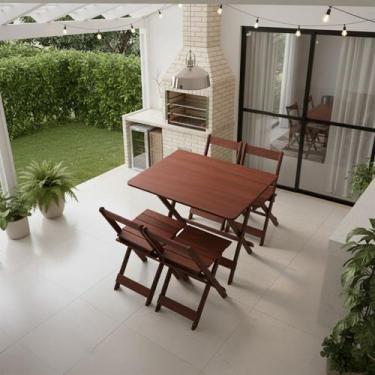 Imagem de Jogo De Mesa Dobrável 100x70 com 4 Cadeiras Madeira Maciça Bar - Spaco