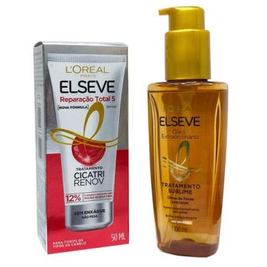 Imagem de Kit Elseve Leave-in Cicatri Renov e Oleo Extraordinario - L'oreal