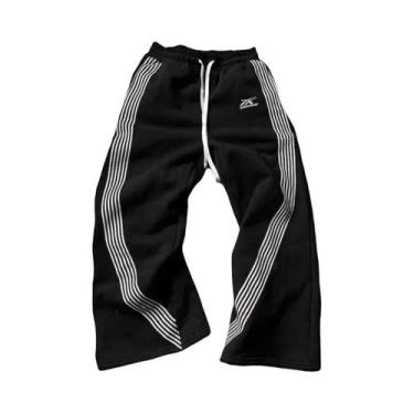 Imagem de Calças De Moletom Unissex Listradas De Perna Reta Larga, Tendência De 