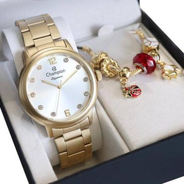 Imagem de Relógio Champion Feminino Dourado Cn28437W + Pulseira