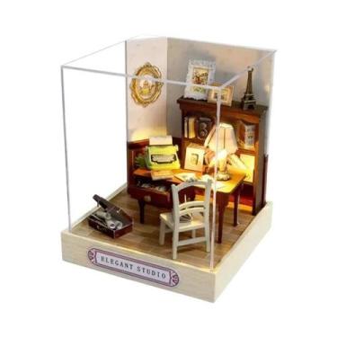 Imagem de Mini Casa De Bonecas De Madeira, Quebra-Cabeça 3D DIY, Kit De Casa Peq