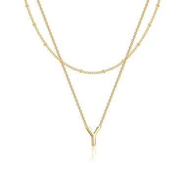 Imagem de Poxtex Colar gargantilha com inicial em camadas para mulheres, pingente de ouro 14 K, colar em camadas, 26 maiúsculas A-Z para mulheres e meninas joias presentes, Banhado a ouro, Sem Pedra Preciosa