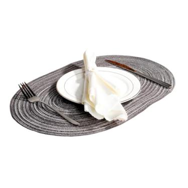 Imagem de Tnvamk Jogo americano oval, conjunto de 6 - tapetes de mesa de algodão trançado, resistentes ao calor, tapetes de casa de fazenda, antiderrapante, boho, decoração de cozinha, 35,5 x 50,8 cm - cinza