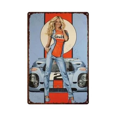 Imagem de Placa De Metal Vintage Gulf Gasoline: Decoração De Parede Para Garagem