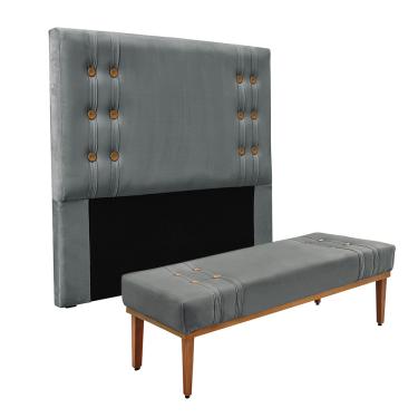 Imagem de Cabeceira Cama Box King 195cm e Recamier Gênova Veludo Cinza S04 - D'Rossi