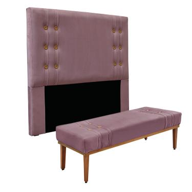 Imagem de Cabeceira Cama Box King 195cm e Recamier Gênova Veludo Uva S04 - D'Rossi