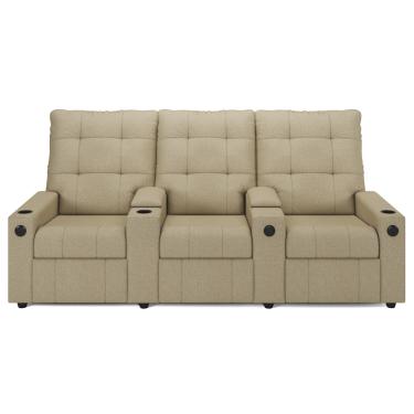 Imagem de Poltrona Reclinável Para Cinema Parma 3 Lugares Baú USB Linho Bege FH1 - D'Rossi