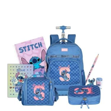 Imagem de Kit Mochila Stitch Rodas Lancheira E Estojo Box Pelucia Teen, Azul