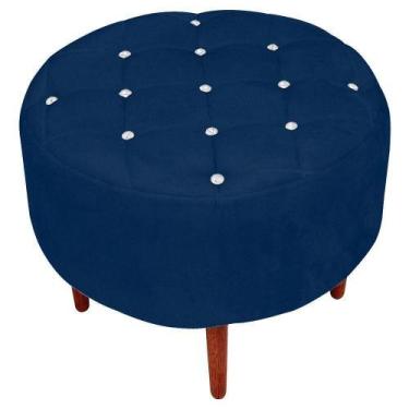 Imagem de Puff Decorativo com Strass Esmeralda Suede Azul Marinho Pés Palito - D