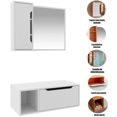 Imagem de Kit Gabinete E Espelheira De Banheiro 80 Cm Karina Branco